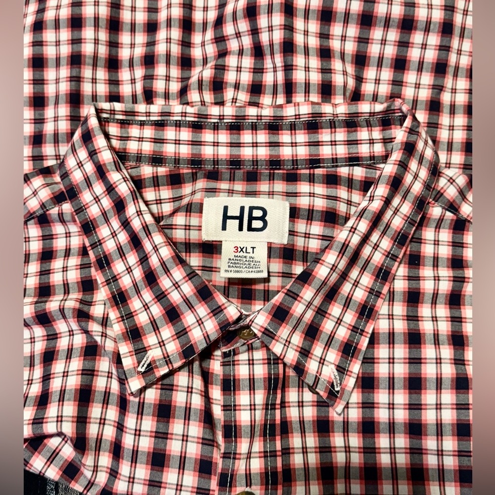 Harbor Bay Men’s Plaid (Faint Red-Black-White) Short Sleeve ButtonUp (3XLT)